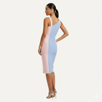 Assymetric One Shoulder Pastel Satin Shift Dress