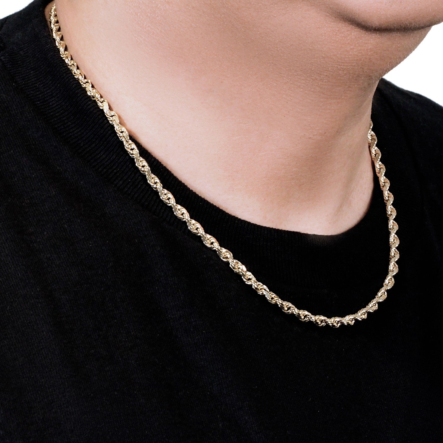 14k Yellow Gold Solid Diamond Cut Rope Chain (5.00 mm)