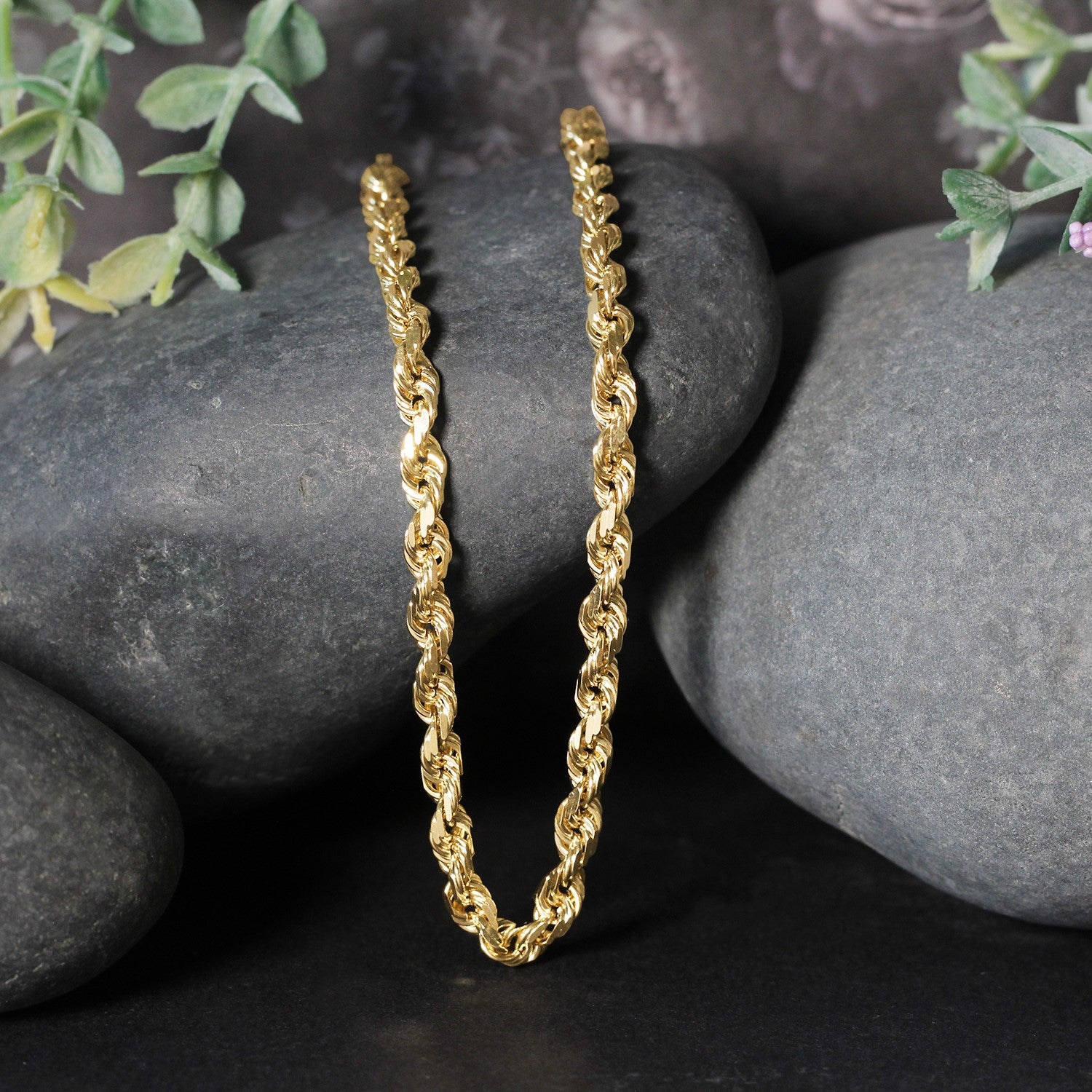 14k Yellow Gold Solid Diamond Cut Rope Chain (5.00 mm)