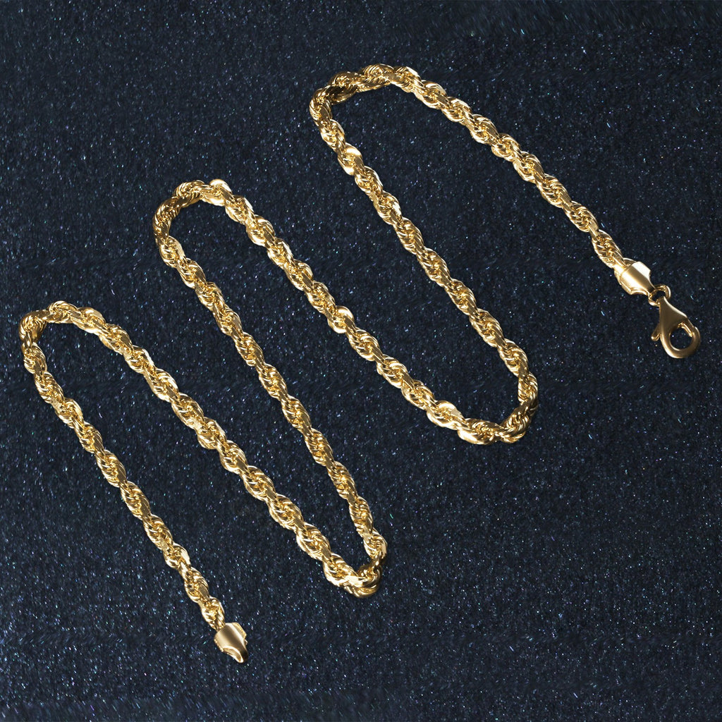 14k Yellow Gold Solid Diamond Cut Rope Chain (5.00 mm)