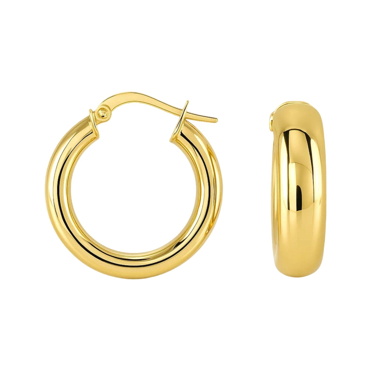 14k Yellow Gold Wide Medium Hoop Earrings with Snap Lock