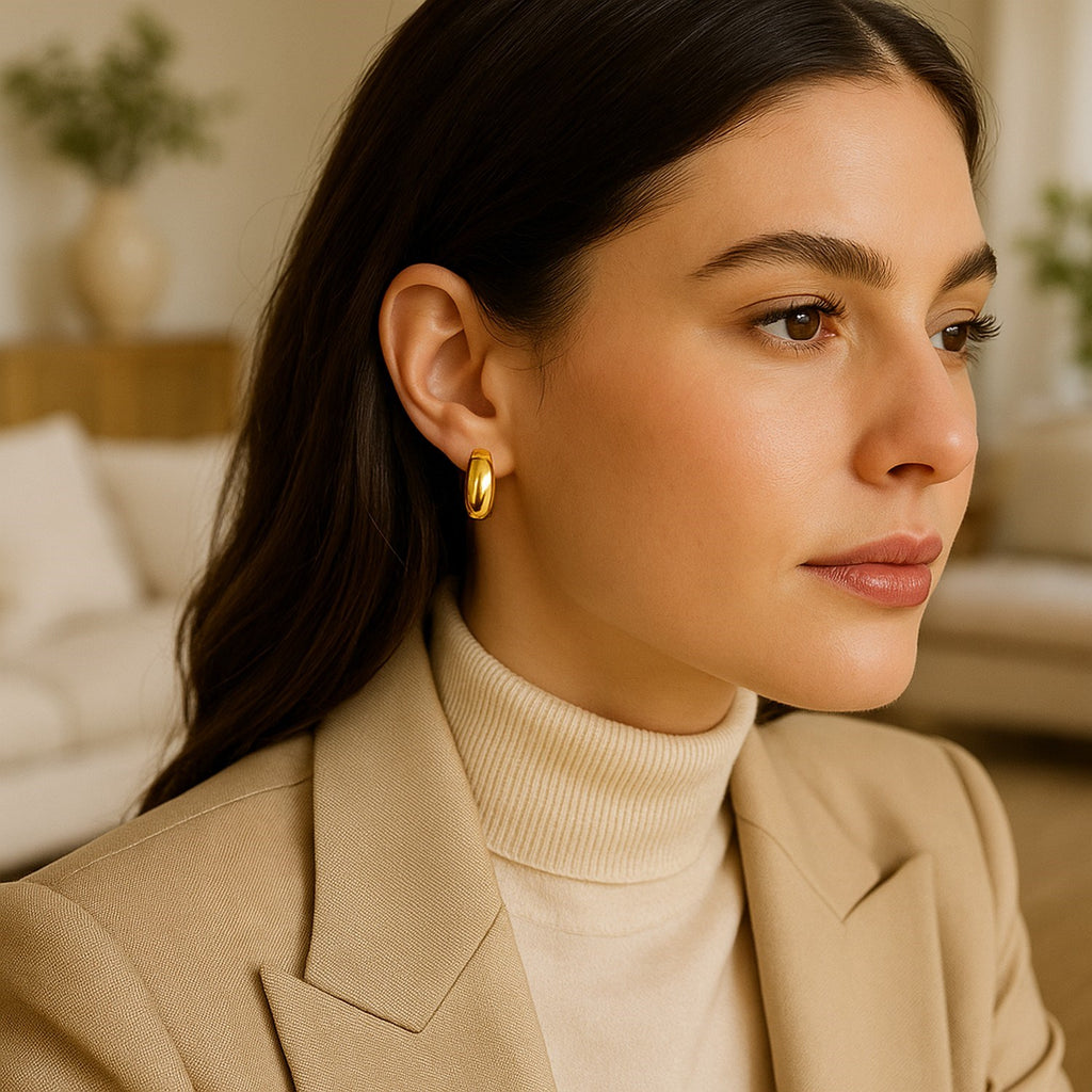 14k Yellow Gold Wide Medium Hoop Earrings with Snap Lock