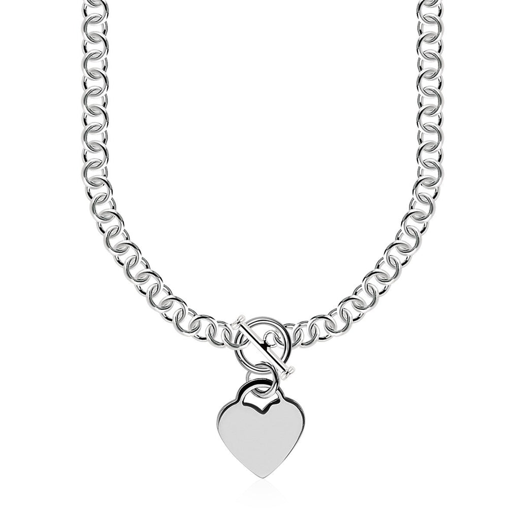 Sterling Silver Rolo Chain  with a Heart Toggle Charm and Rhodium Plating (8mm)