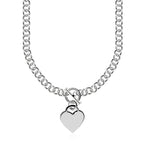 Sterling Silver Rolo Chain  with a Heart Toggle Charm and Rhodium Plating (8mm)