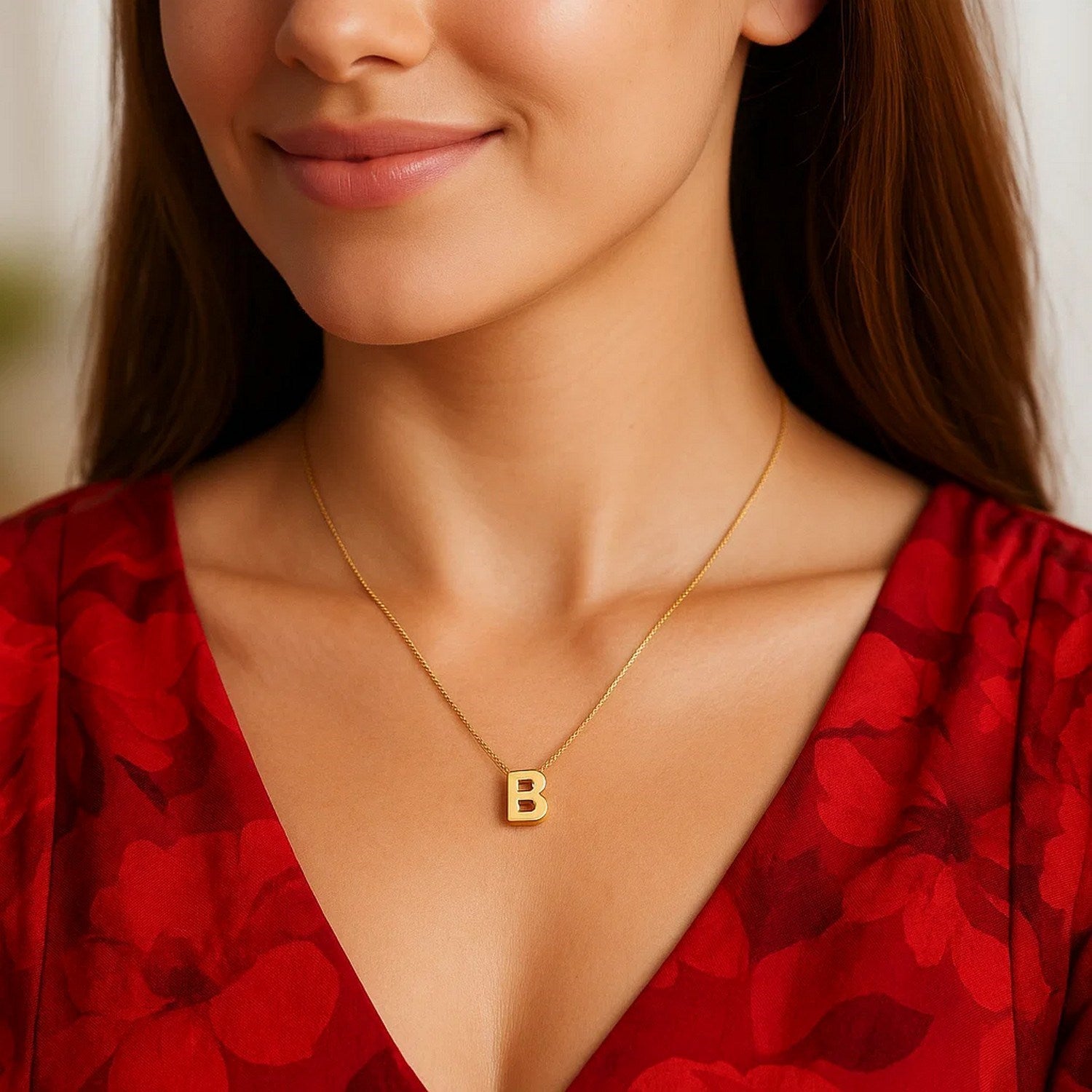 14K Yellow Gold Yours Truly Block Letter Initial B Necklace