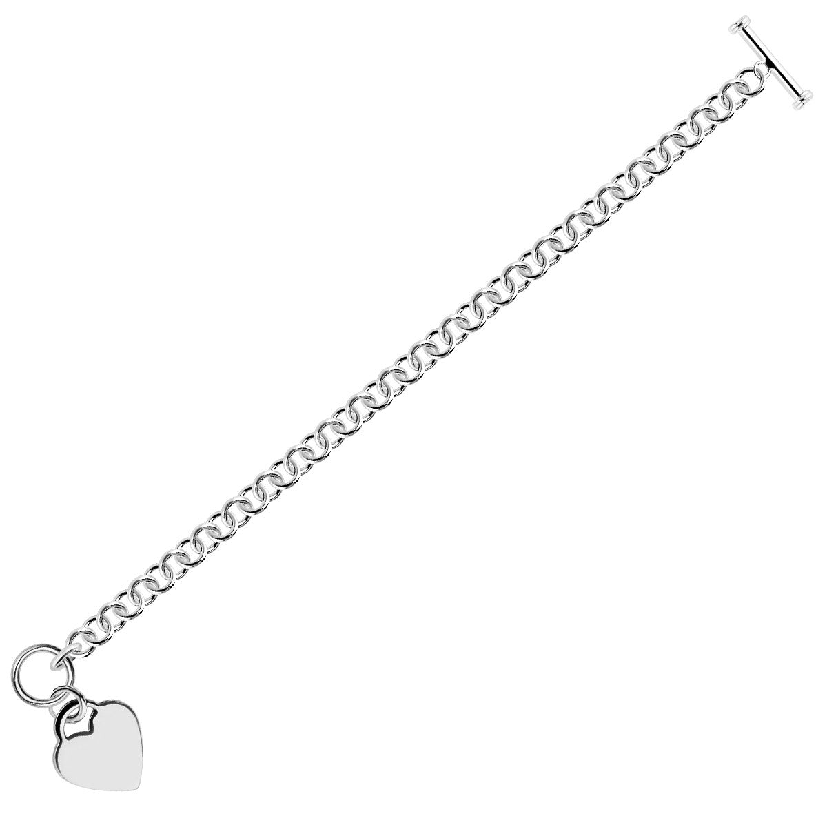 Sterling Silver Rhodium Plated Rolo Chain Bracelet with a Heart Charm (6mm)