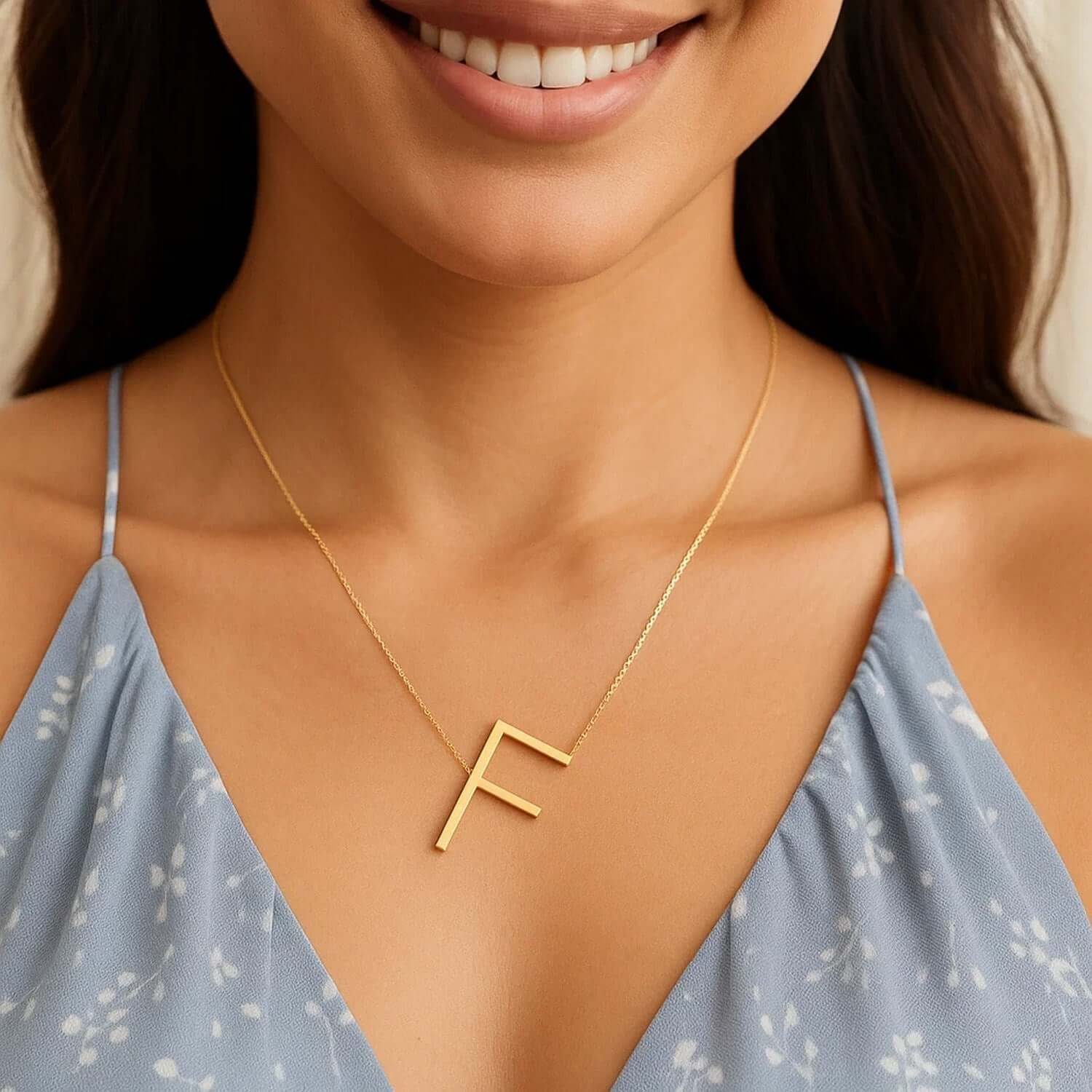 14K Yellow Gold Yours Truly Large Initial F Necklace