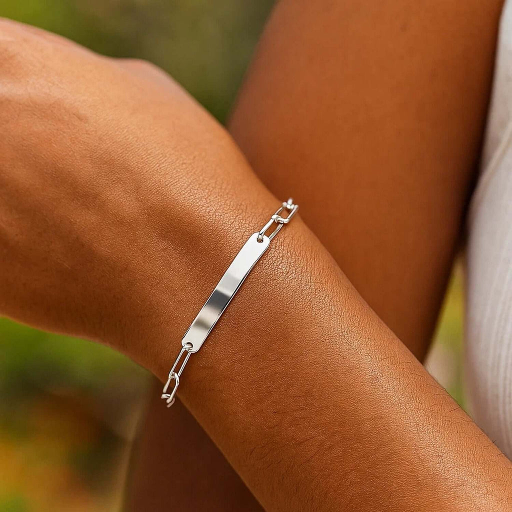 Silver ID Bar Paperclip Bracelet
