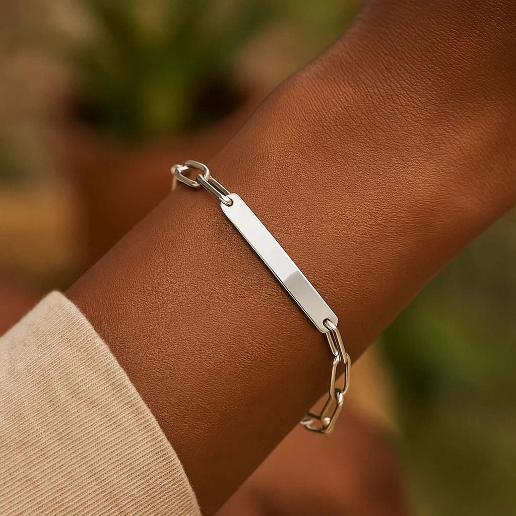 Silver ID Bar Paperclip Bracelet