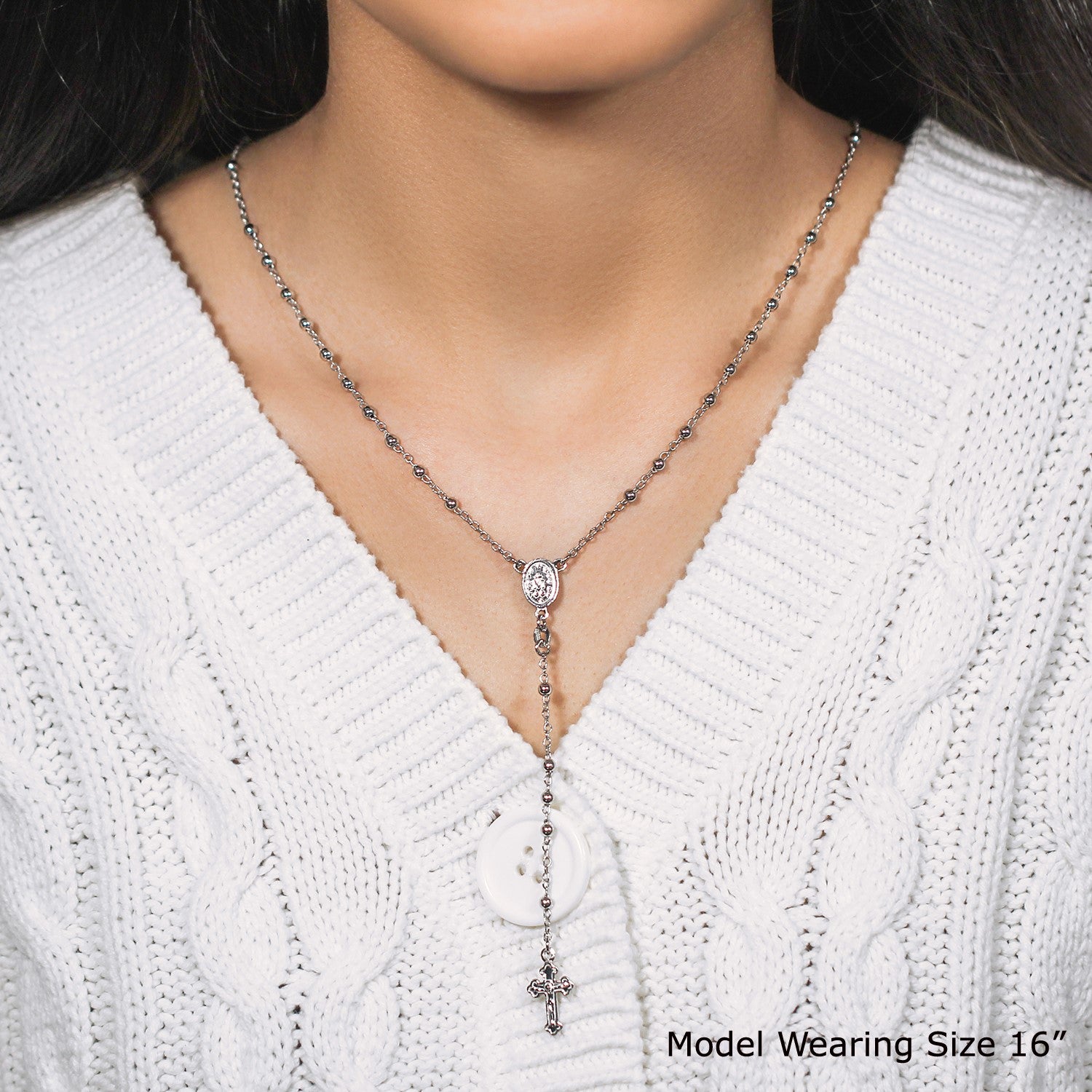 Fine Rosary Chain and Bead Necklace in 925 Sterling Silver