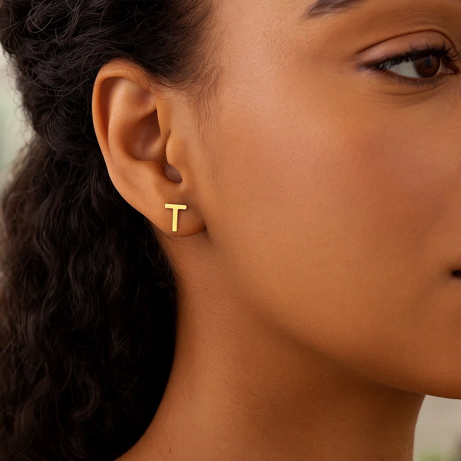 14K Yellow Gold Yours Truly Initial T Stud Earrings