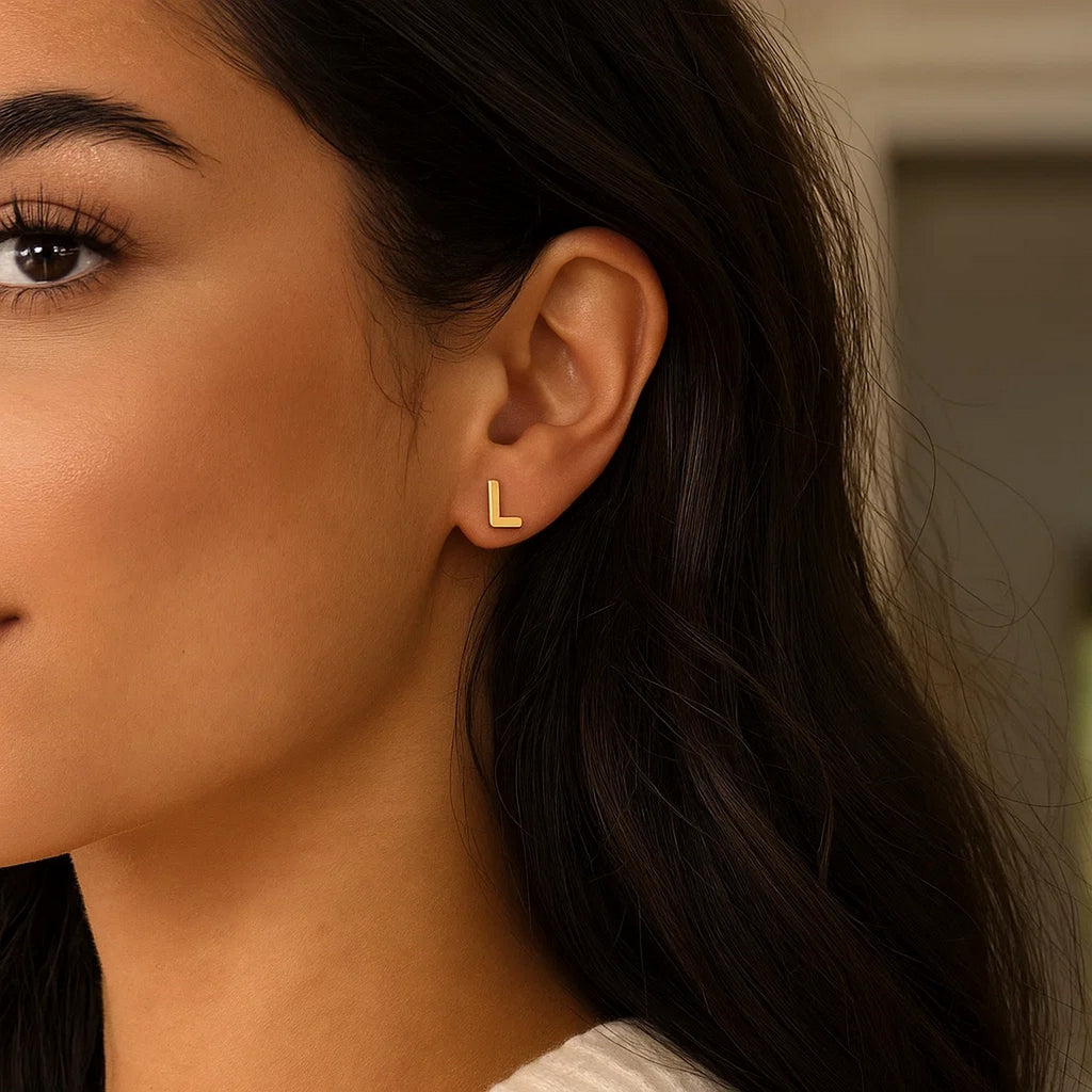 14K Yellow Gold Yours Truly Initial L Stud Earrings