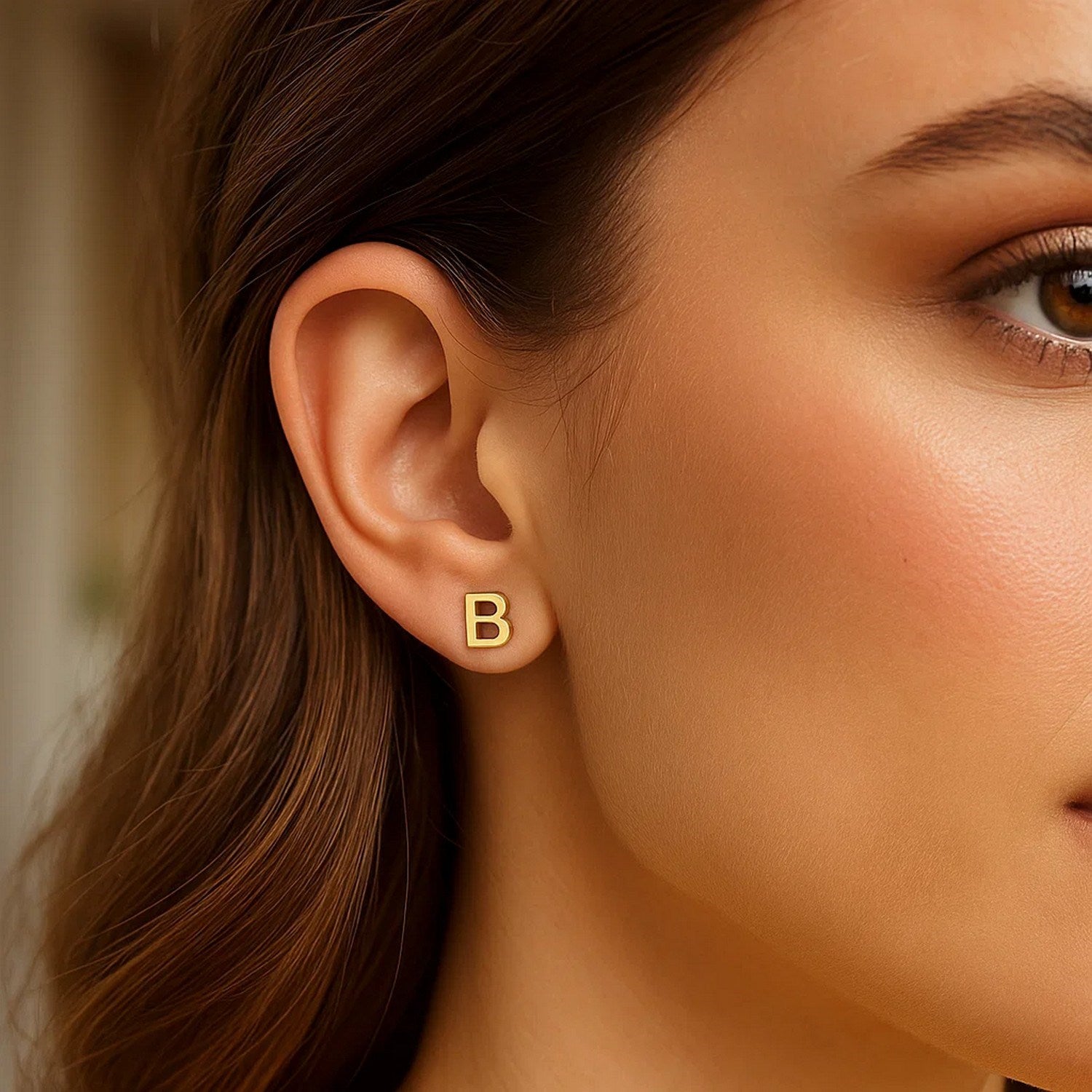 14K Yellow Gold Yours Truly Initial B Stud Earrings