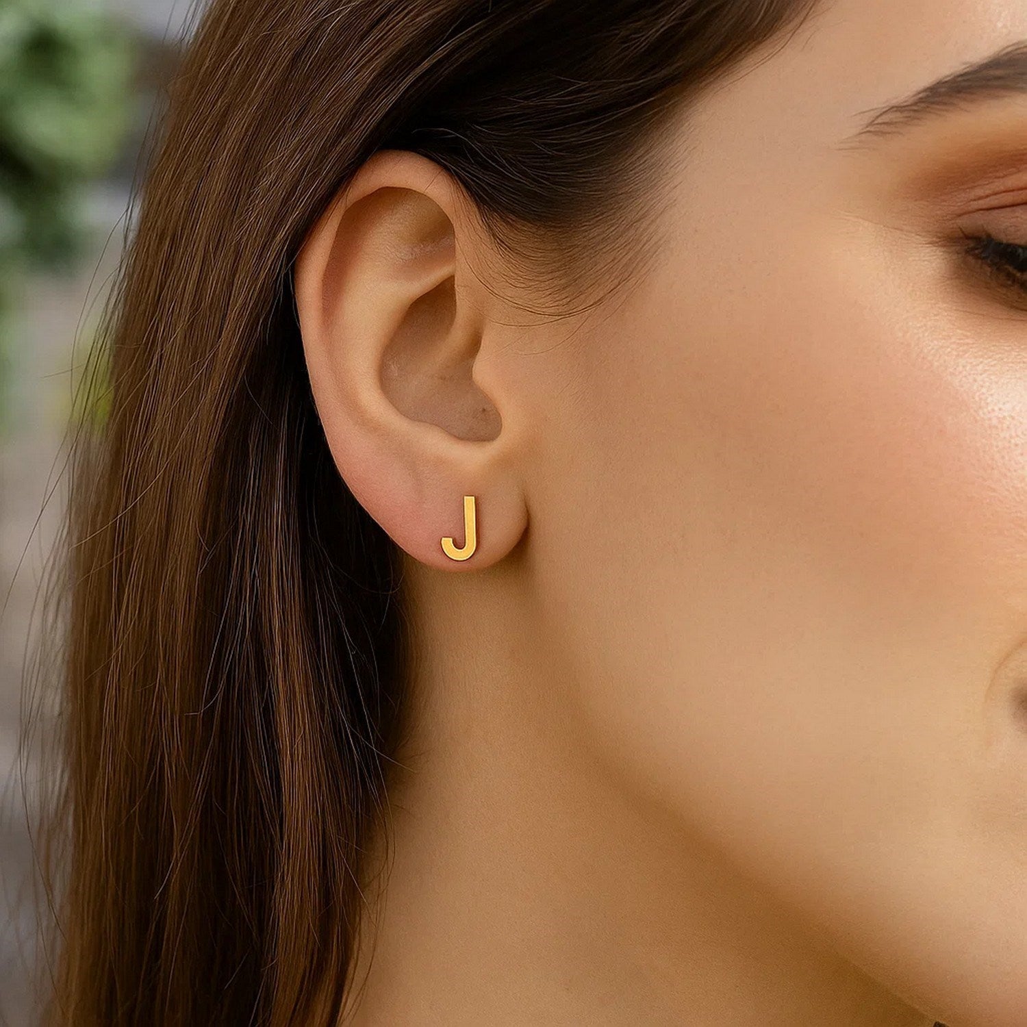 14K Yellow Gold Yours Truly Initial J Stud Earrings