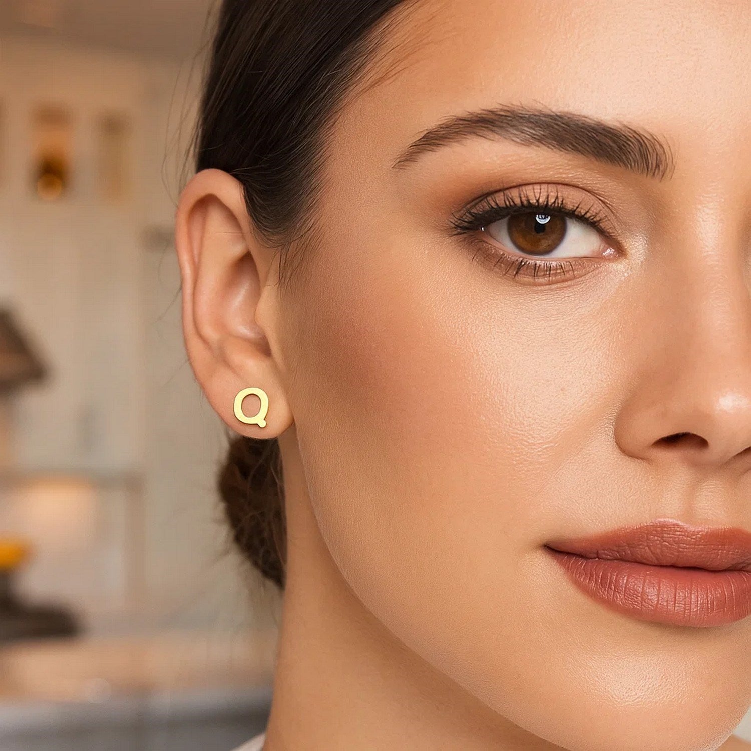 14K Yellow Gold Yours Truly Initial Q Stud Earrings