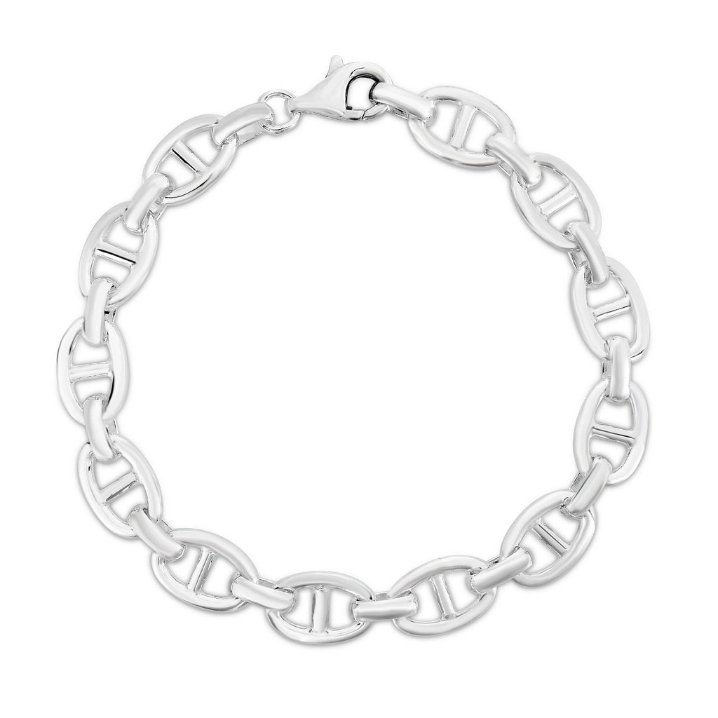 Sterling Silver Rhodium Plated Puffed Mariner Bracelet (9.00 mm)
