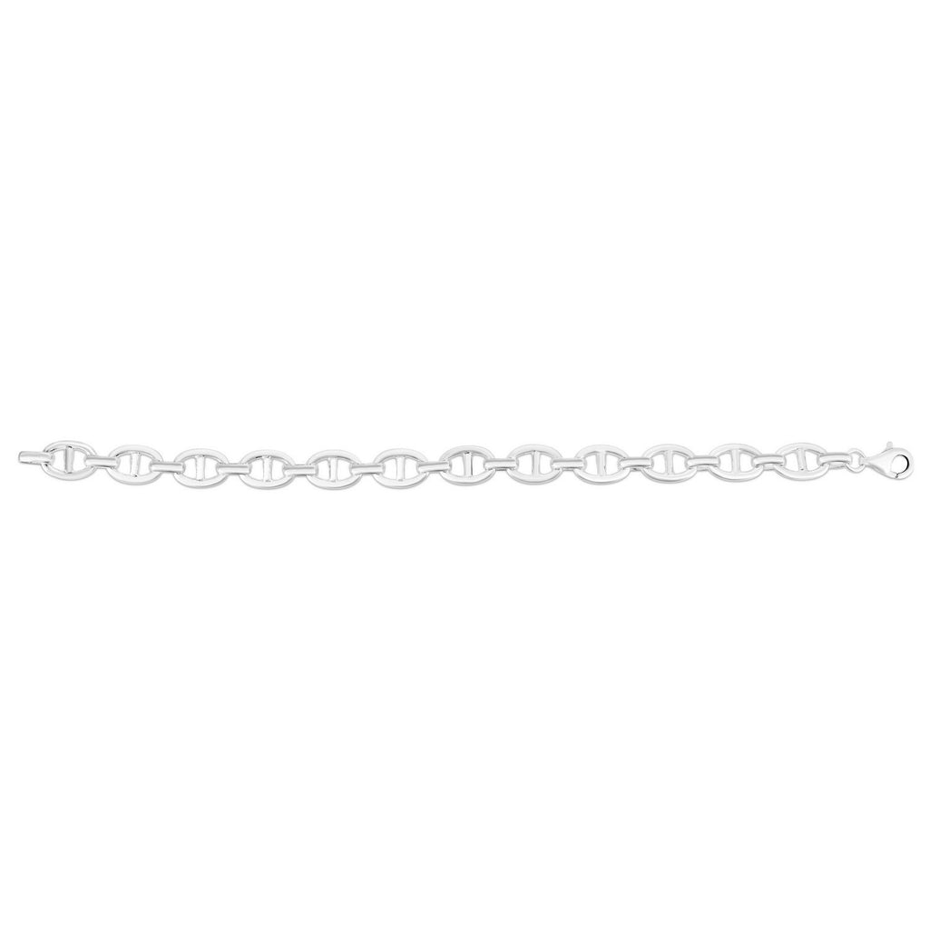 Sterling Silver Rhodium Plated Puffed Mariner Bracelet (9.00 mm)