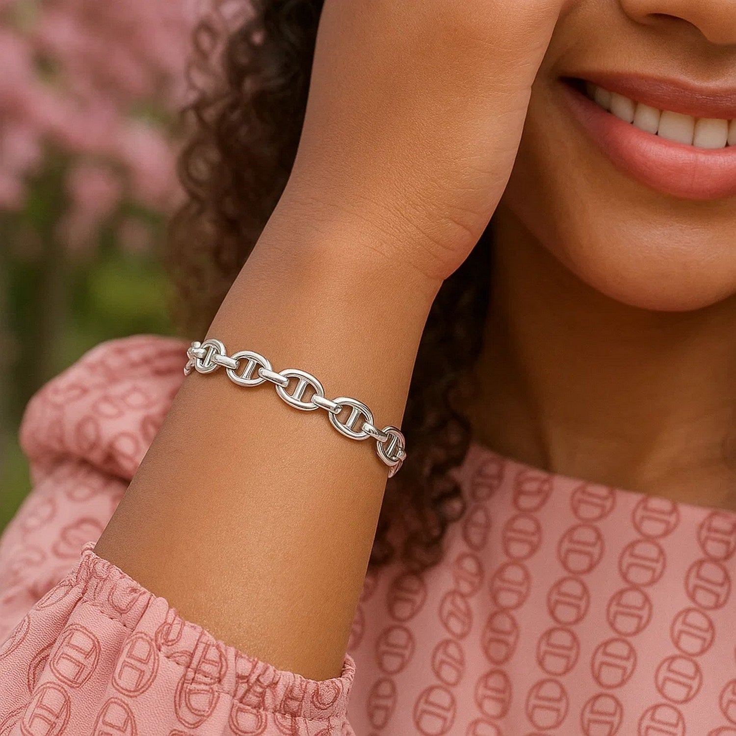 Sterling Silver Rhodium Plated Puffed Mariner Bracelet (9.00 mm)