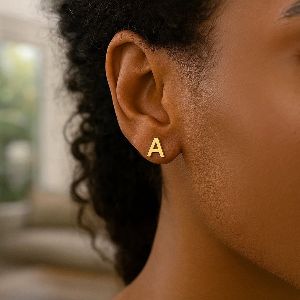 14K Yellow Gold Yours Truly Initial A Stud Earrings