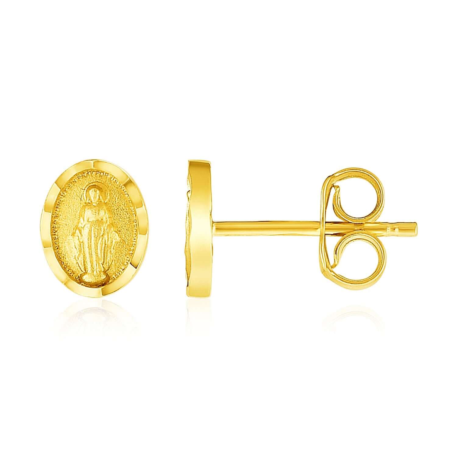 14k Yellow Gold Oval Virgin Mary Earring