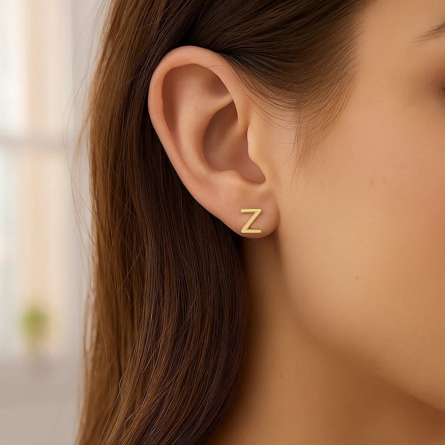 14K Yellow Gold Yours Truly Initial Z Stud Earrings