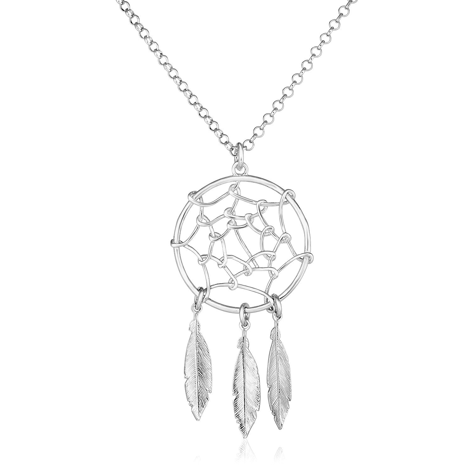 925 Sterling Silver 17 inch Dreamcatcher Pendant Necklace