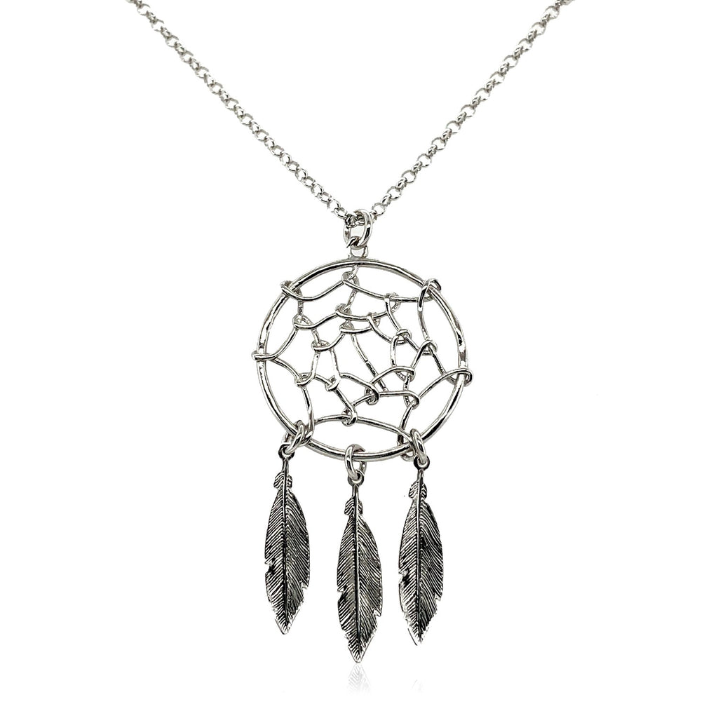 925 Sterling Silver 17 inch Dreamcatcher Pendant Necklace
