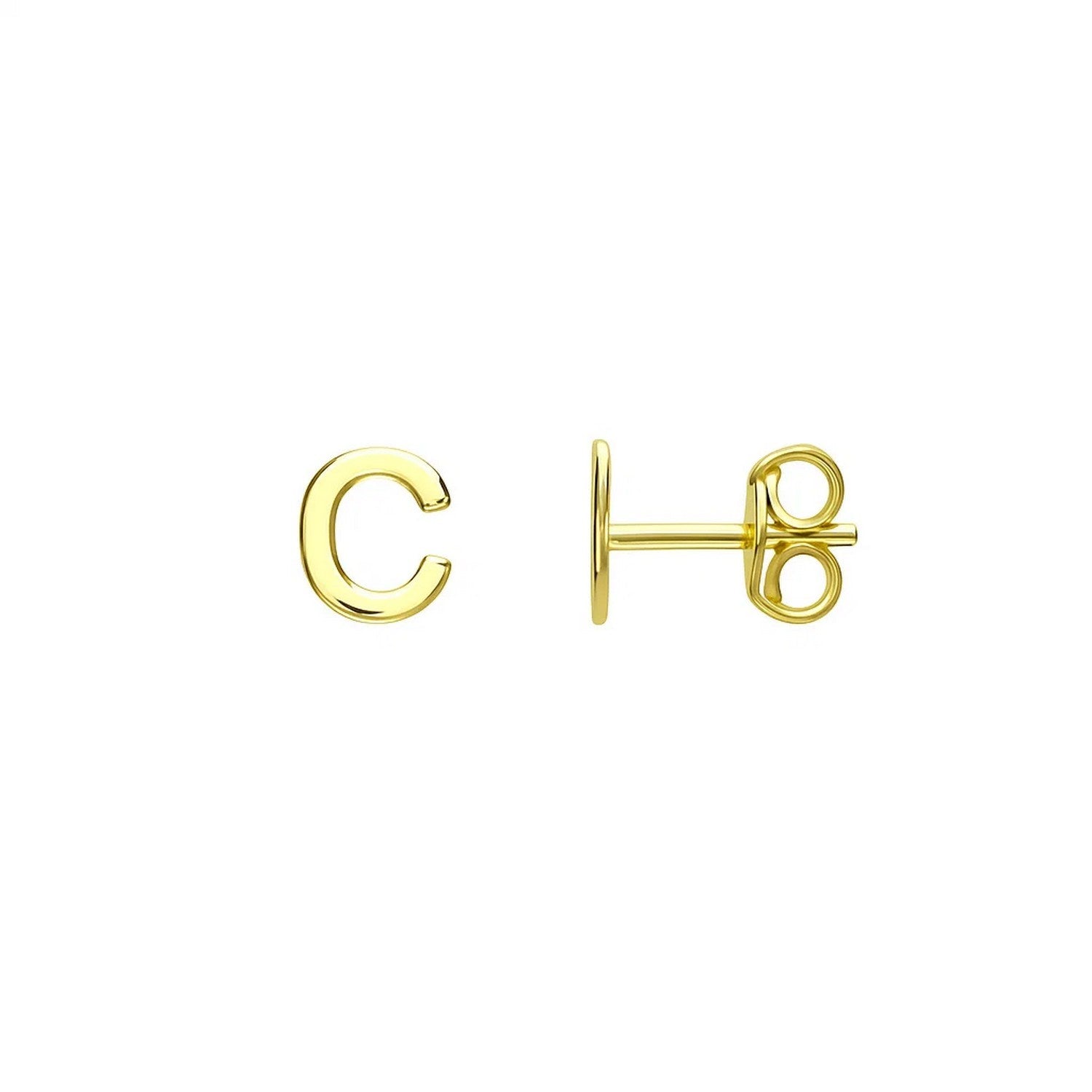 14K Yellow Gold Yours Truly Initial C Stud Earrings