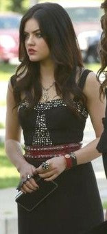 Pretty Little Liars Aria Black LBD with red stud belt
